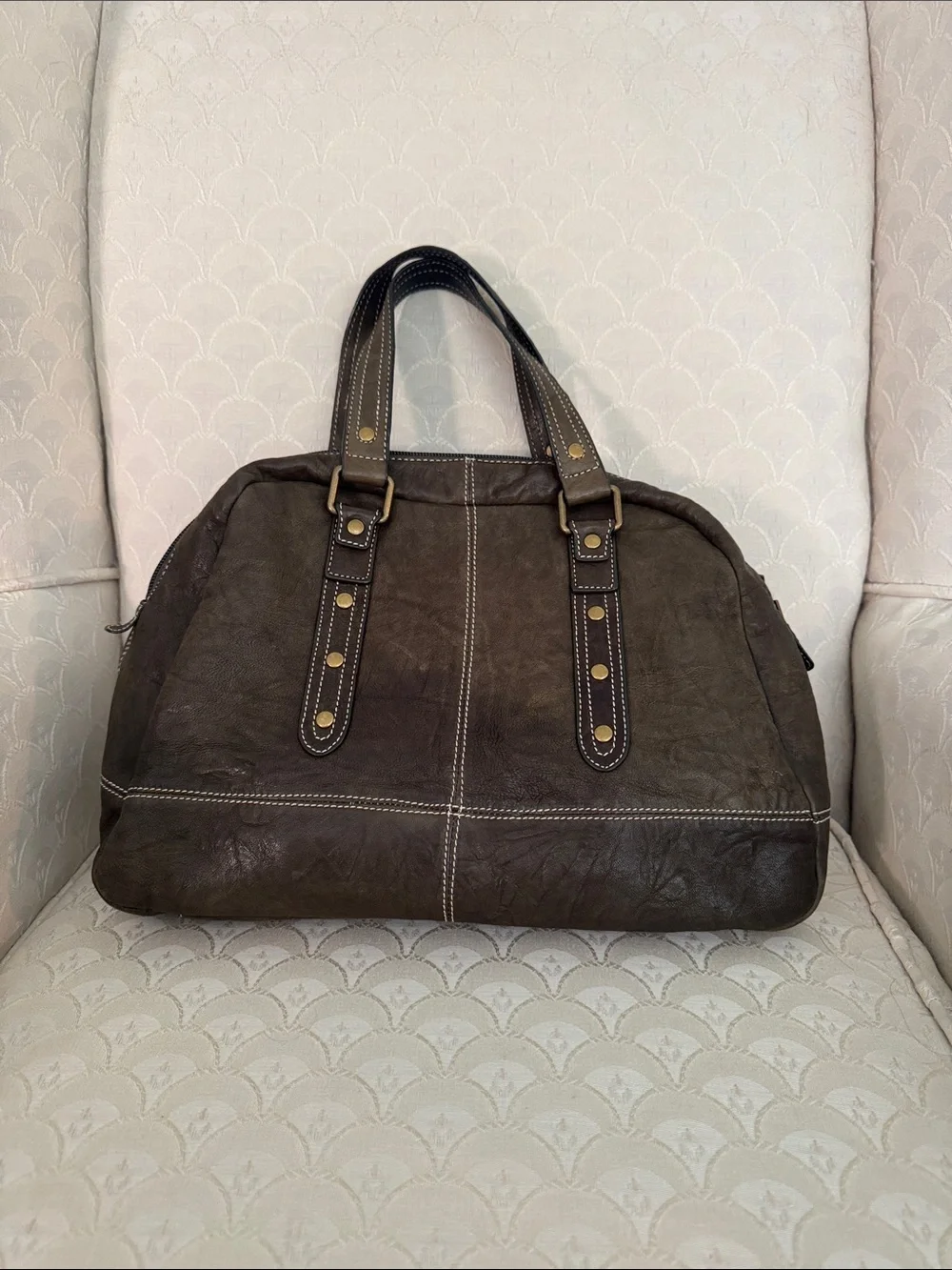 Talbots olive green Leather Bag with Contrast Stitching